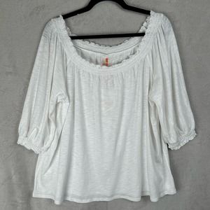 Knox Rose Top Womens Large White NEW Puff 3/4 Sleeve Smocked Boho Flowy Casual